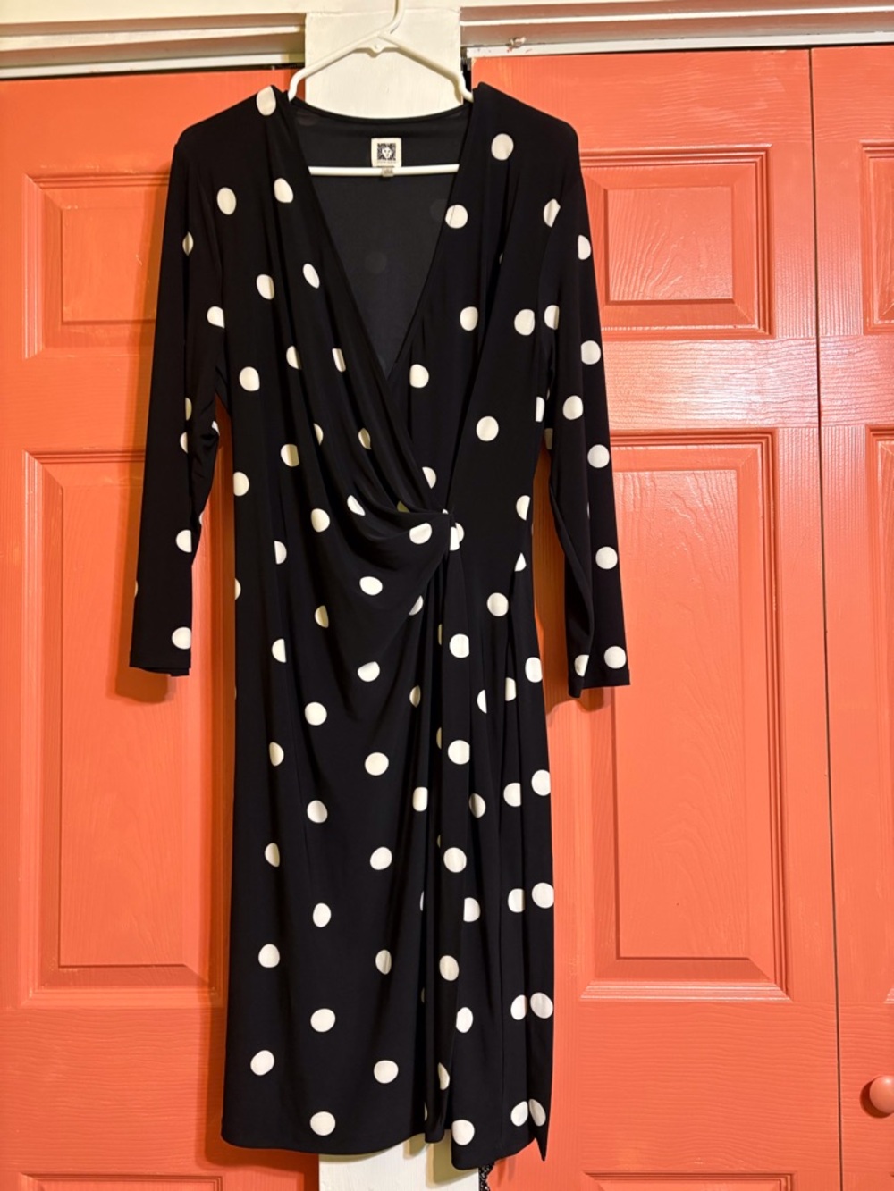 Anne Klein Black Midi Dress with White Polka Dots